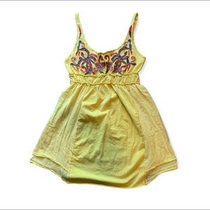 Yellow patchwork embroidered floral tank top